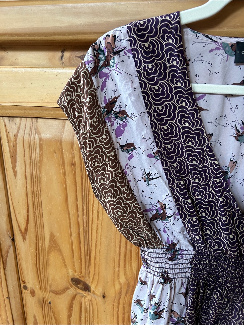 Corey Lynn Calter Thrush Song Silk Top Whimsical Bird Print Elasticized Waist - Picture 6 of 8